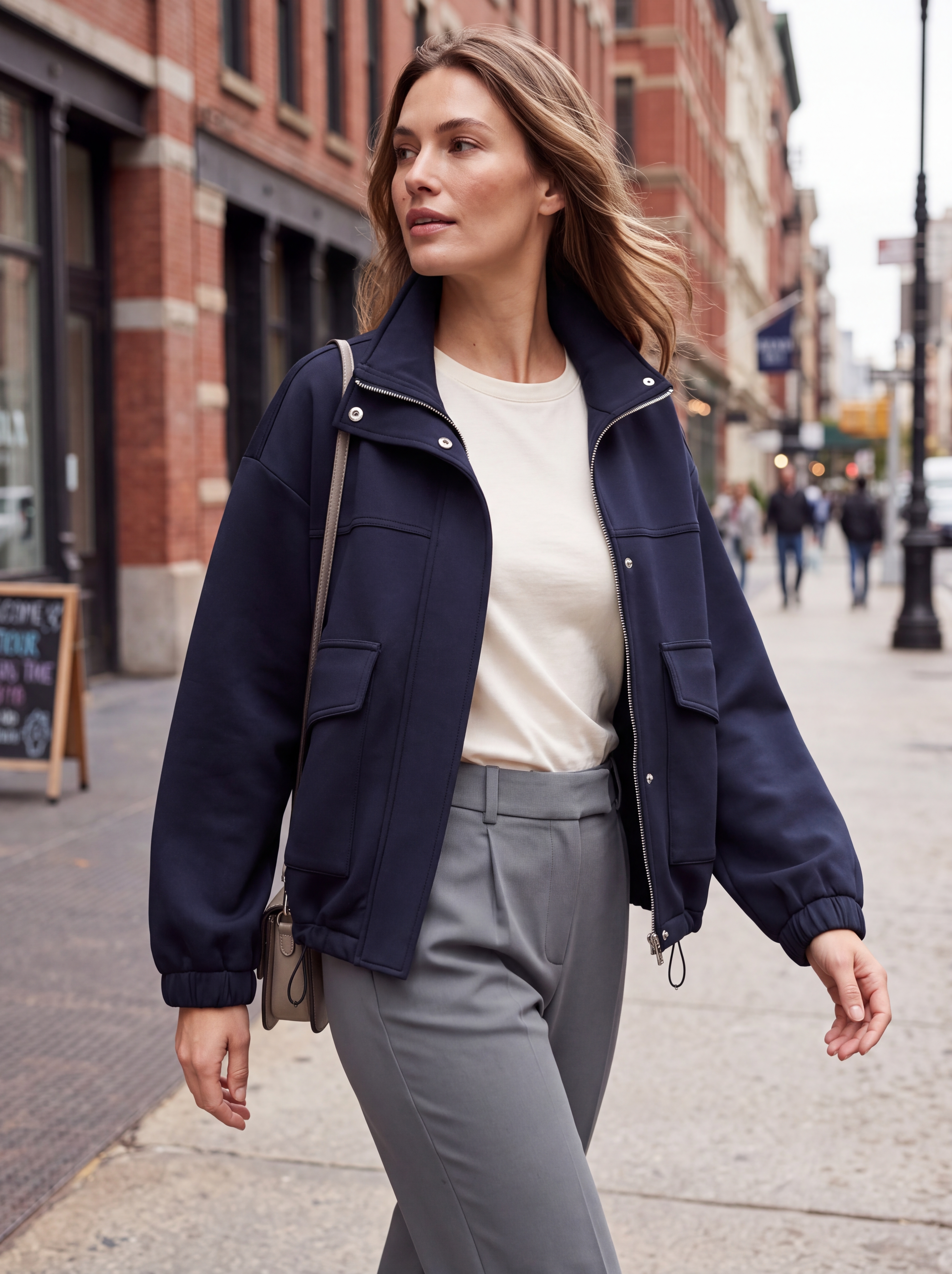 Prechodná mikinová bunda BROADWAY NYC FASHION SCUBA NAVY BLUE 5